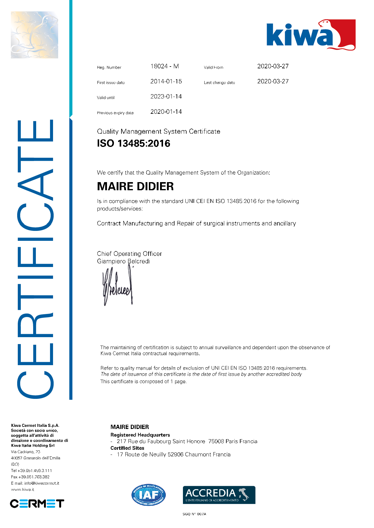 Certification Iso Maire-Didier